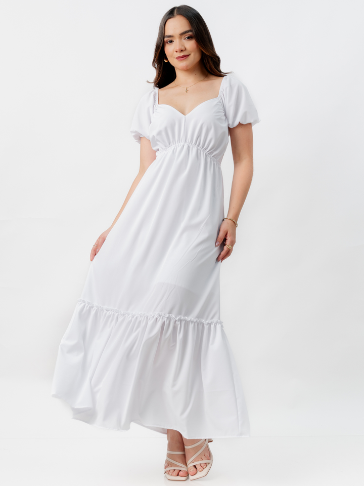 VESTIDO CASUAL LARGO CON BOBO SORAYA BLANCO