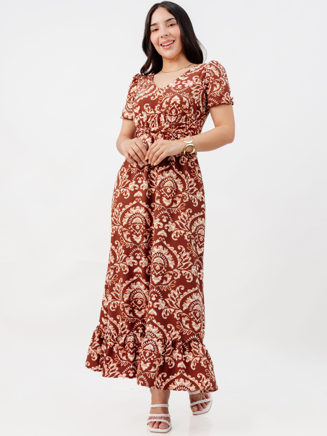 VESTIDO CASUAL LARGO REBECA CHOCOLATE