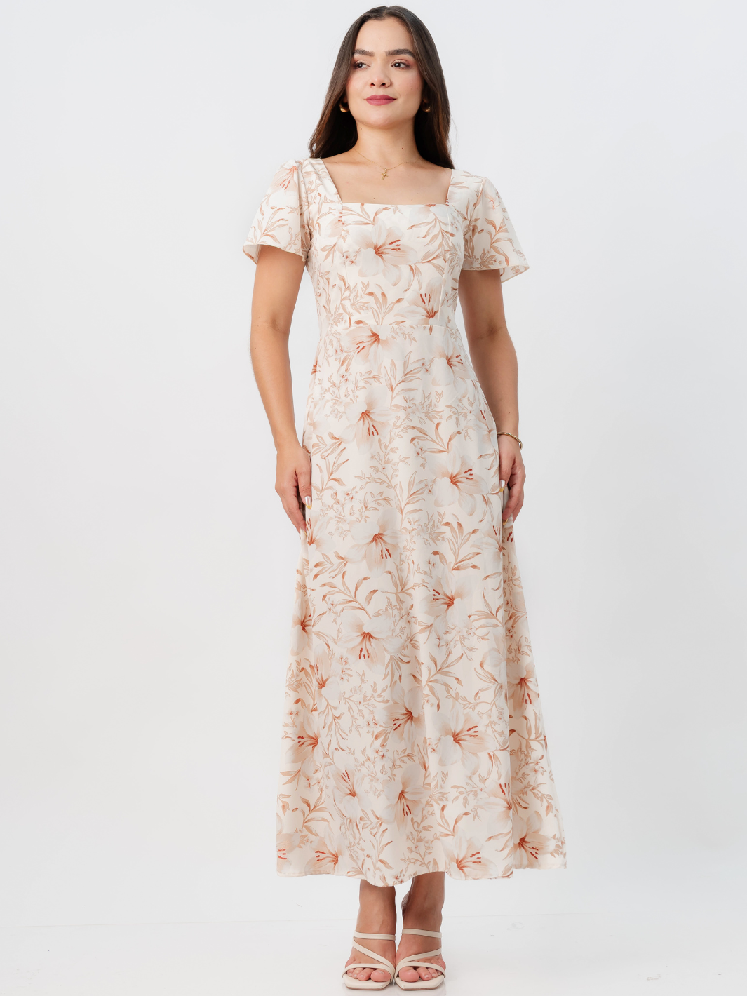 VESTIDO CASUAL LARGO AMELIA PERLA FLOREADO