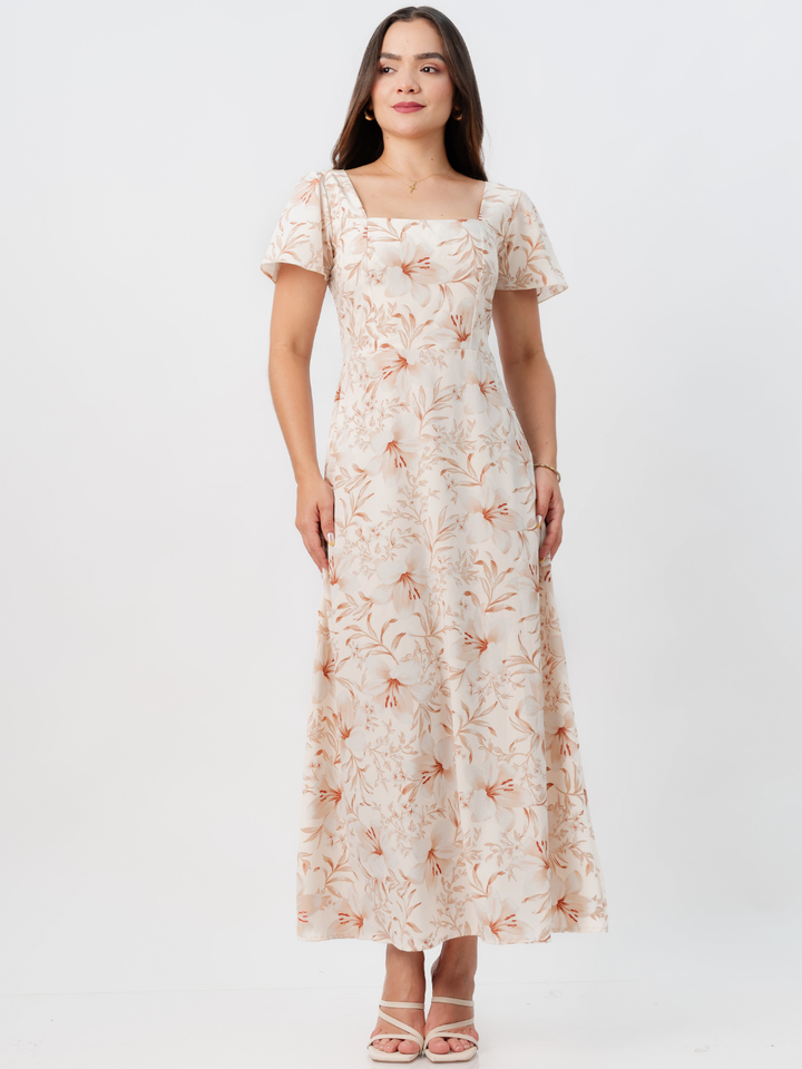 VESTIDO CASUAL LARGO AMELIA PERLA FLOREADO