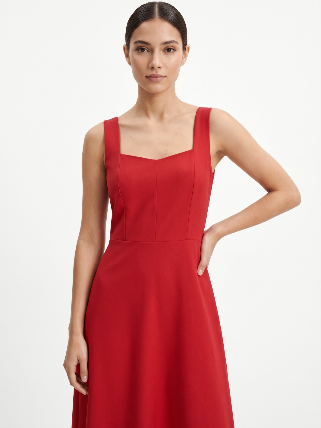VESTIDO MIDI EN CORTE A SALLY ROJO