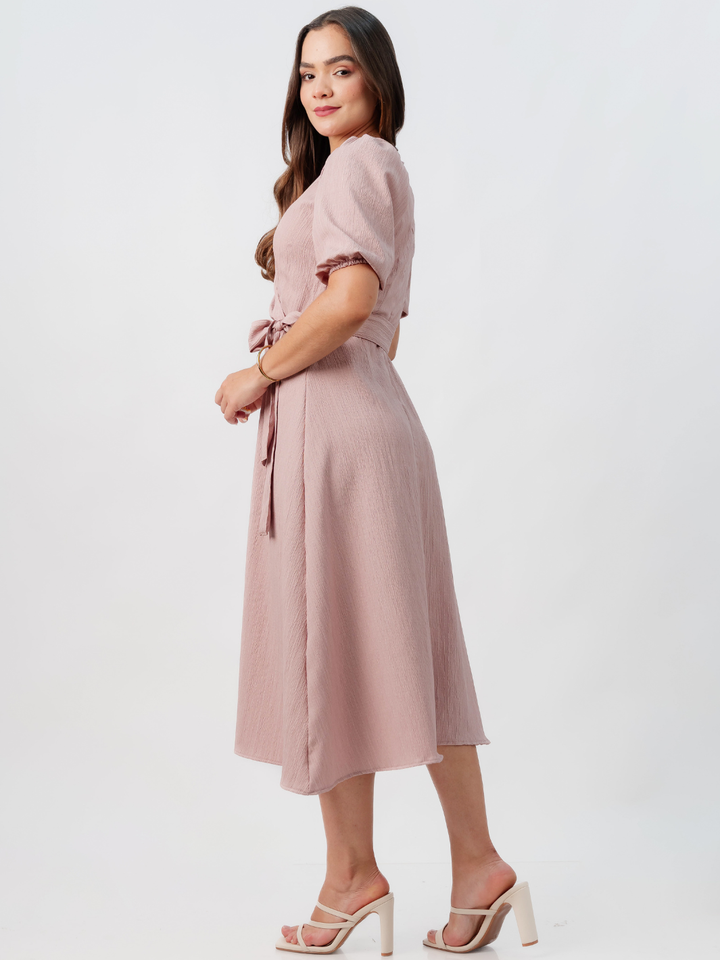 VESTIDO MIDI EN CORTE A CON LAZO SOLEDAD ROSA