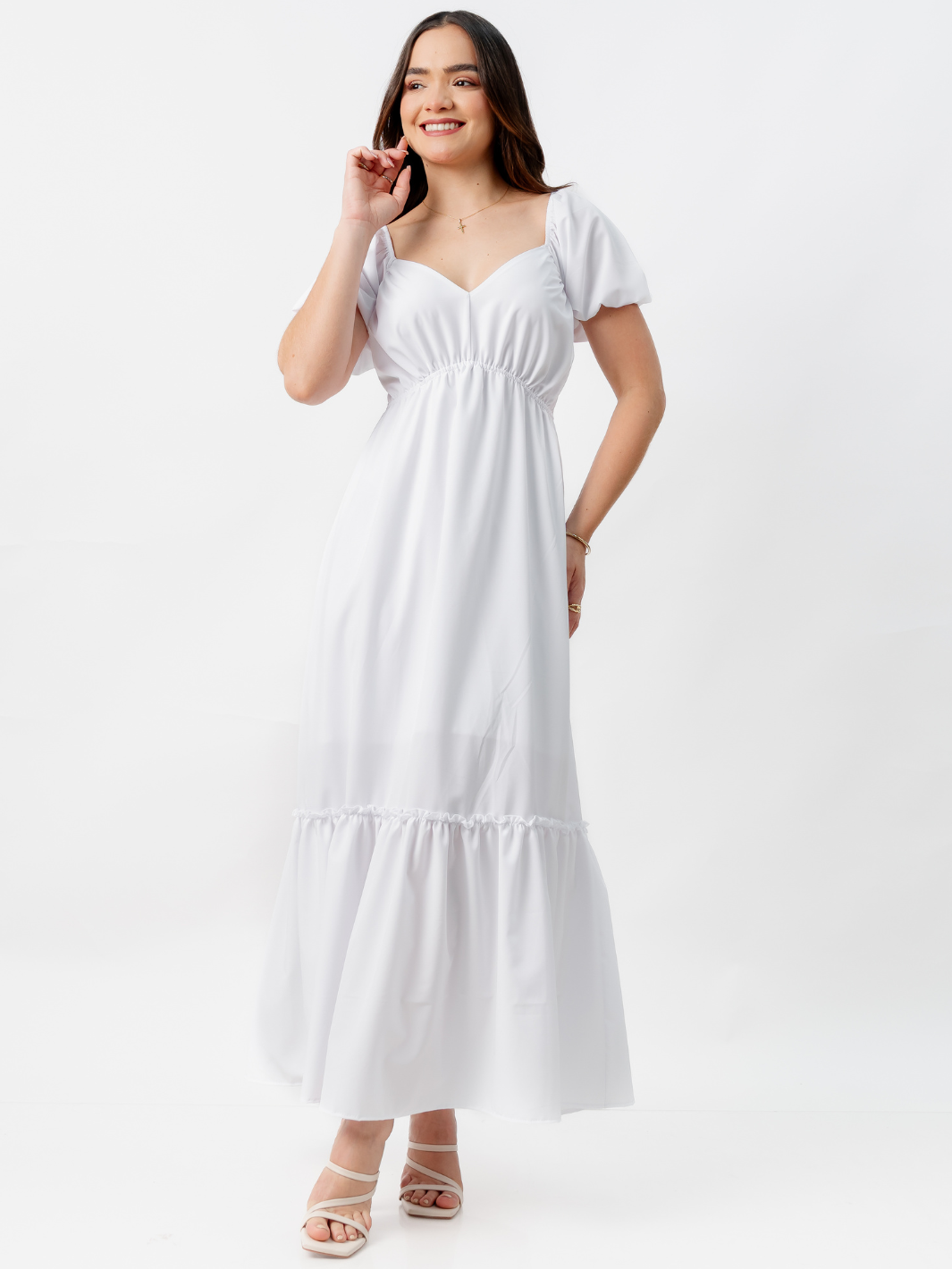 VESTIDO CASUAL LARGO CON BOBO SORAYA BLANCO