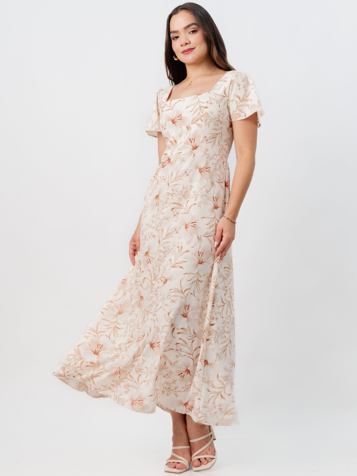 VESTIDO CASUAL LARGO AMELIA PERLA FLOREADO