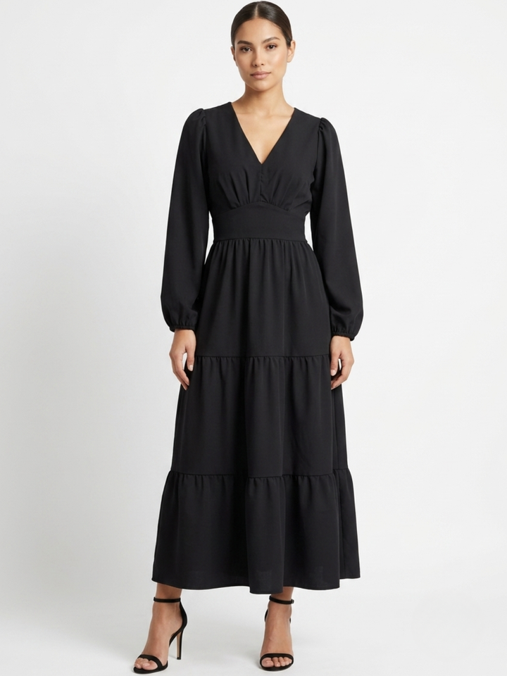 VESTIDO CASUAL CON FALDA EN TIEMPOS MEILYN NEGRO