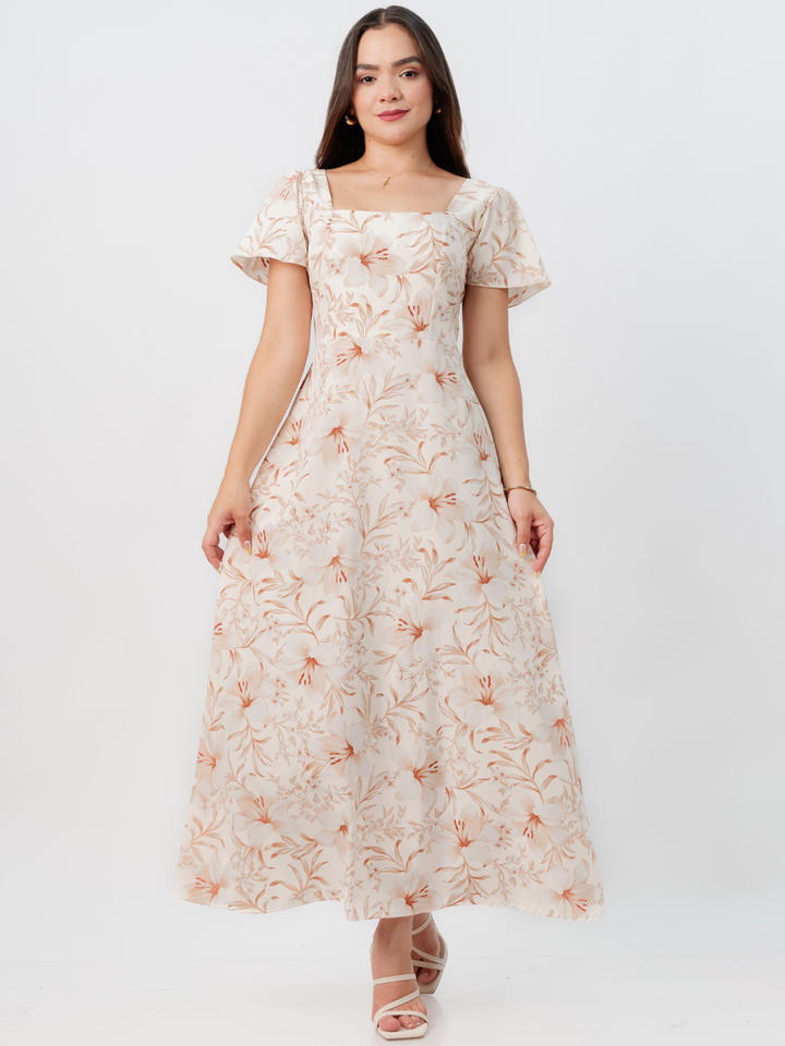 VESTIDO CASUAL LARGO AMELIA PERLA FLOREADO