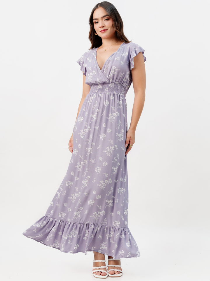 VESTIDO CASUAL LARGO SAYURI LILA FLOREADO