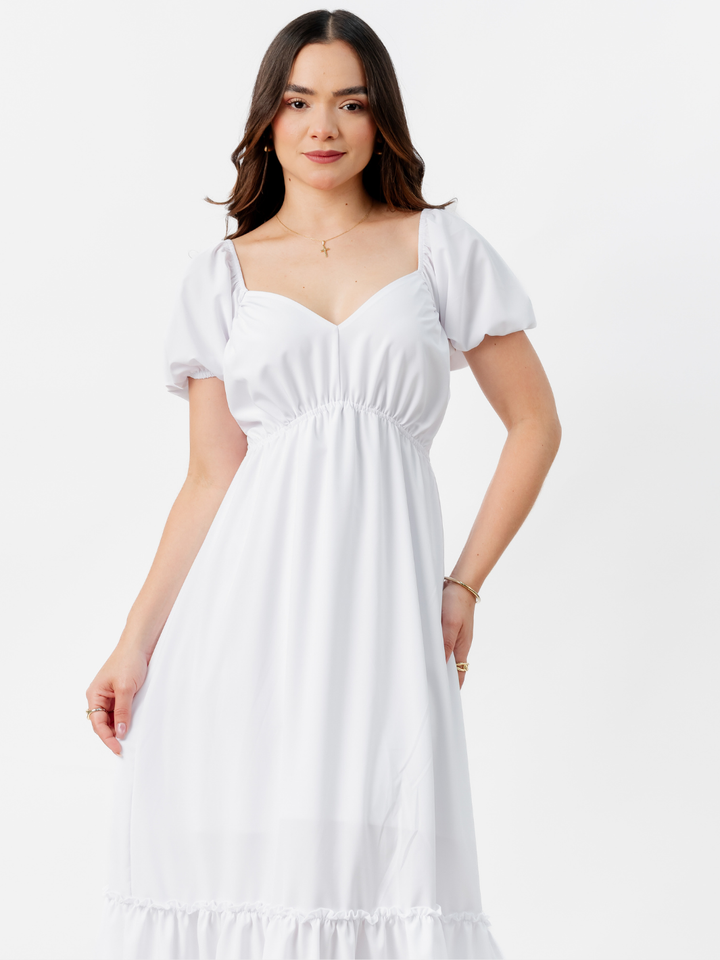 VESTIDO CASUAL LARGO CON BOBO SORAYA BLANCO