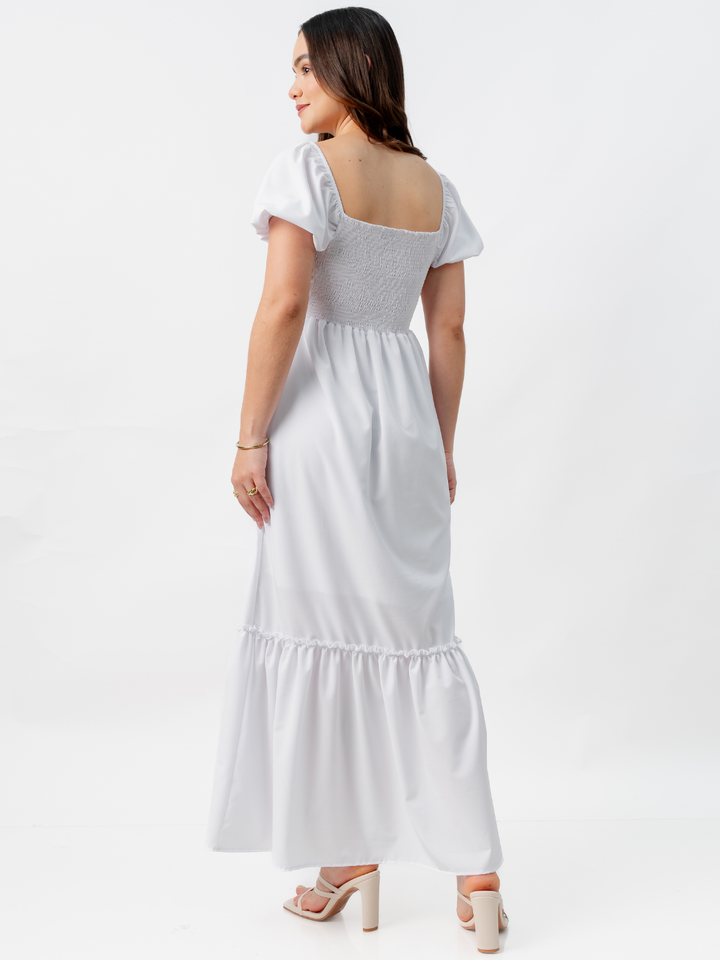 VESTIDO CASUAL LARGO CON BOBO SORAYA BLANCO