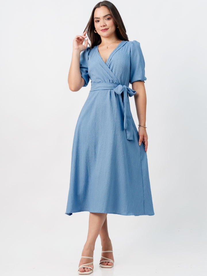 VESTIDO MIDI EN CORTE A CON LAZO SOLEDAD ITALIANO