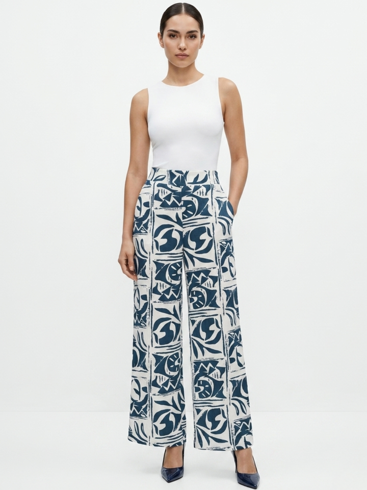 PANTALON PALAZZO NORA VERDE / PERLA