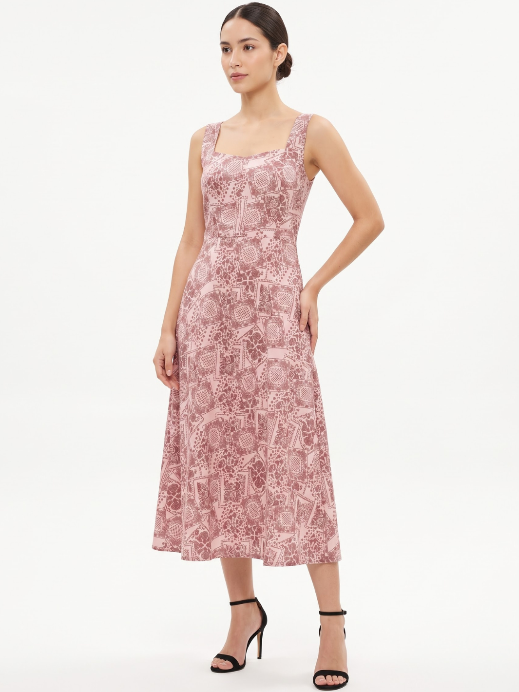 VESTIDO MIDI EN CORTE A SALLY ROSA FLOREADO