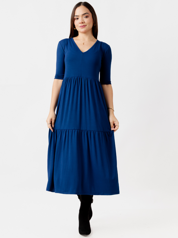 VESTIDO CON MANGA 3/4 ROSITA AZUL