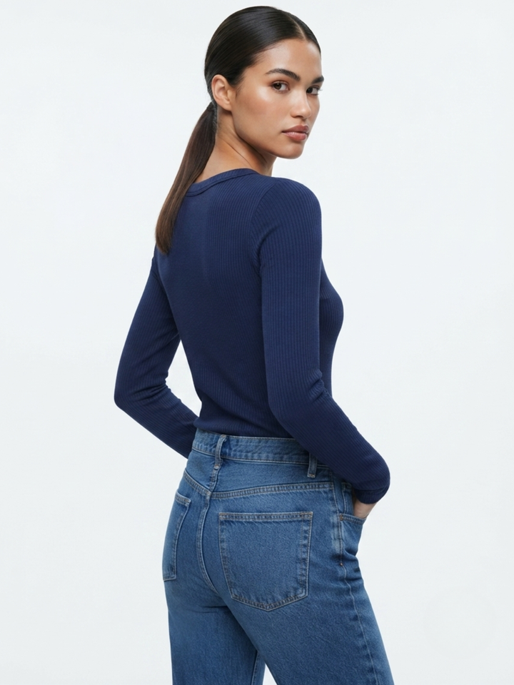 POLO MANGA LARGA CON CUELLO REDONDO NOEMI AZUL