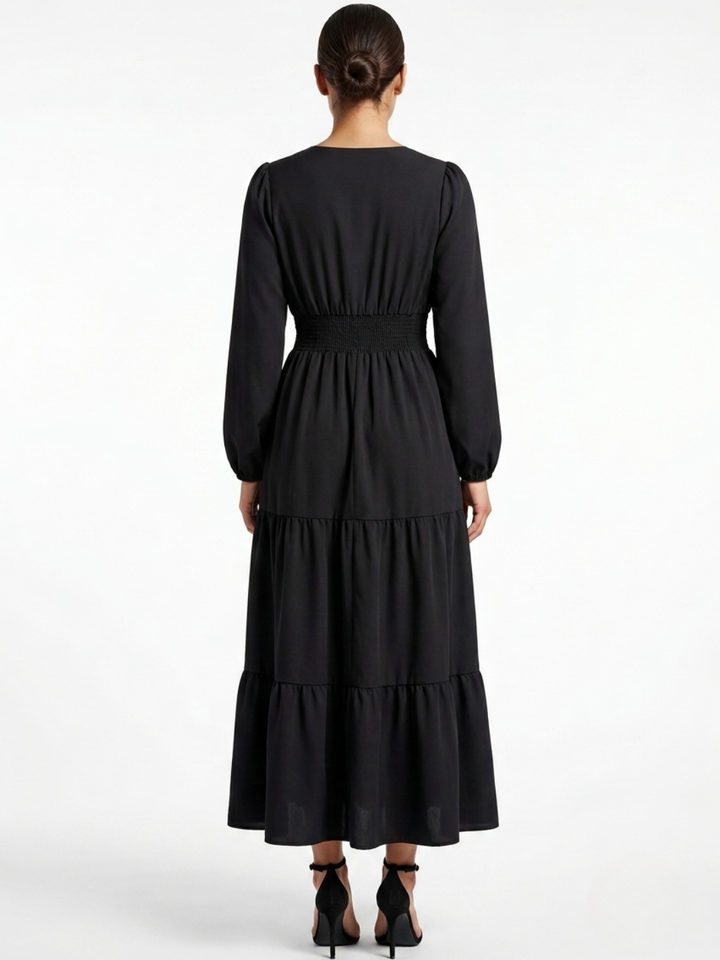 VESTIDO CASUAL CON FALDA EN TIEMPOS MEILYN NEGRO