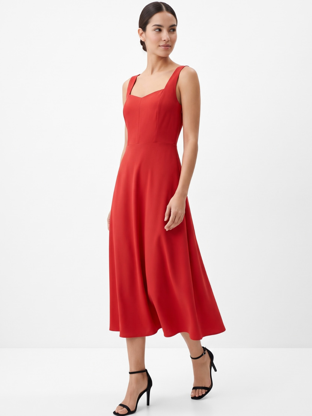 VESTIDO MIDI EN CORTE A SALLY ROJO