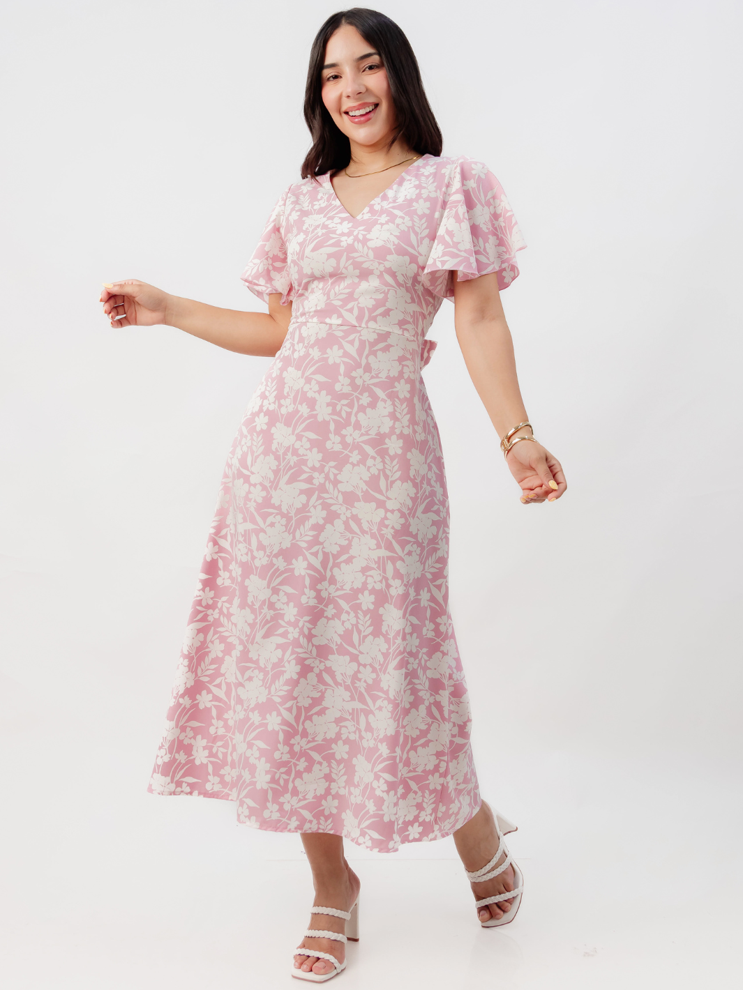 VESTIDO EN CORTE A CON LAZO GLENDA ROSA