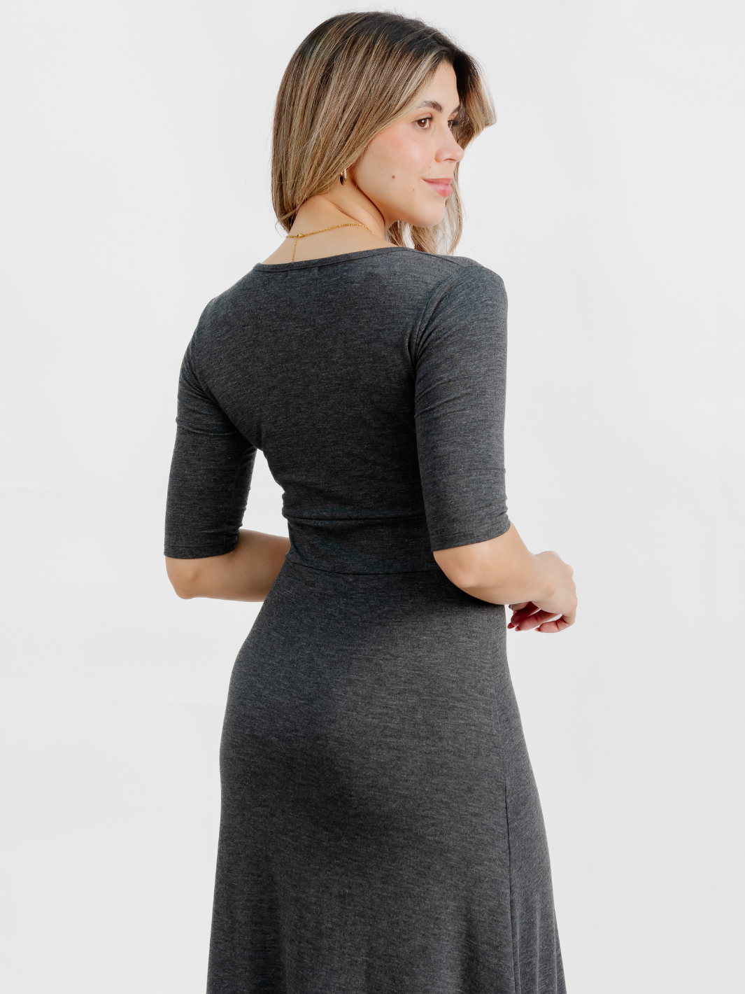 VESTIDO CON MANGA 3/4 LARA GRIS