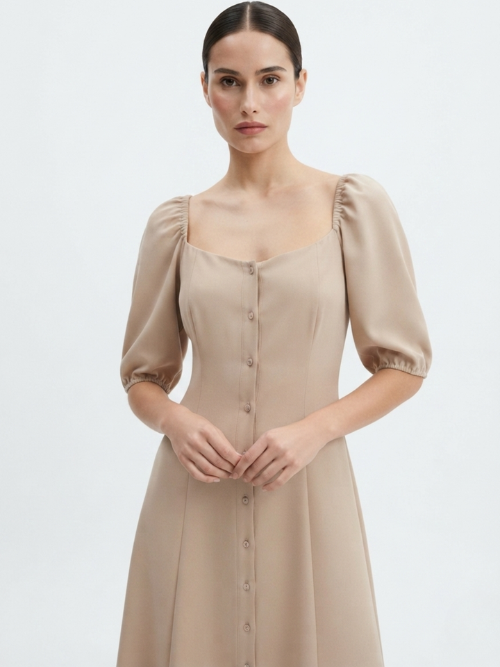 VESTIDO LARGO CON BOTONES MAGDALENA NUDE