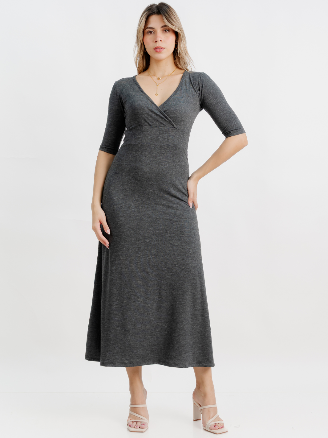 VESTIDO CON MANGA 3/4 LARA GRIS