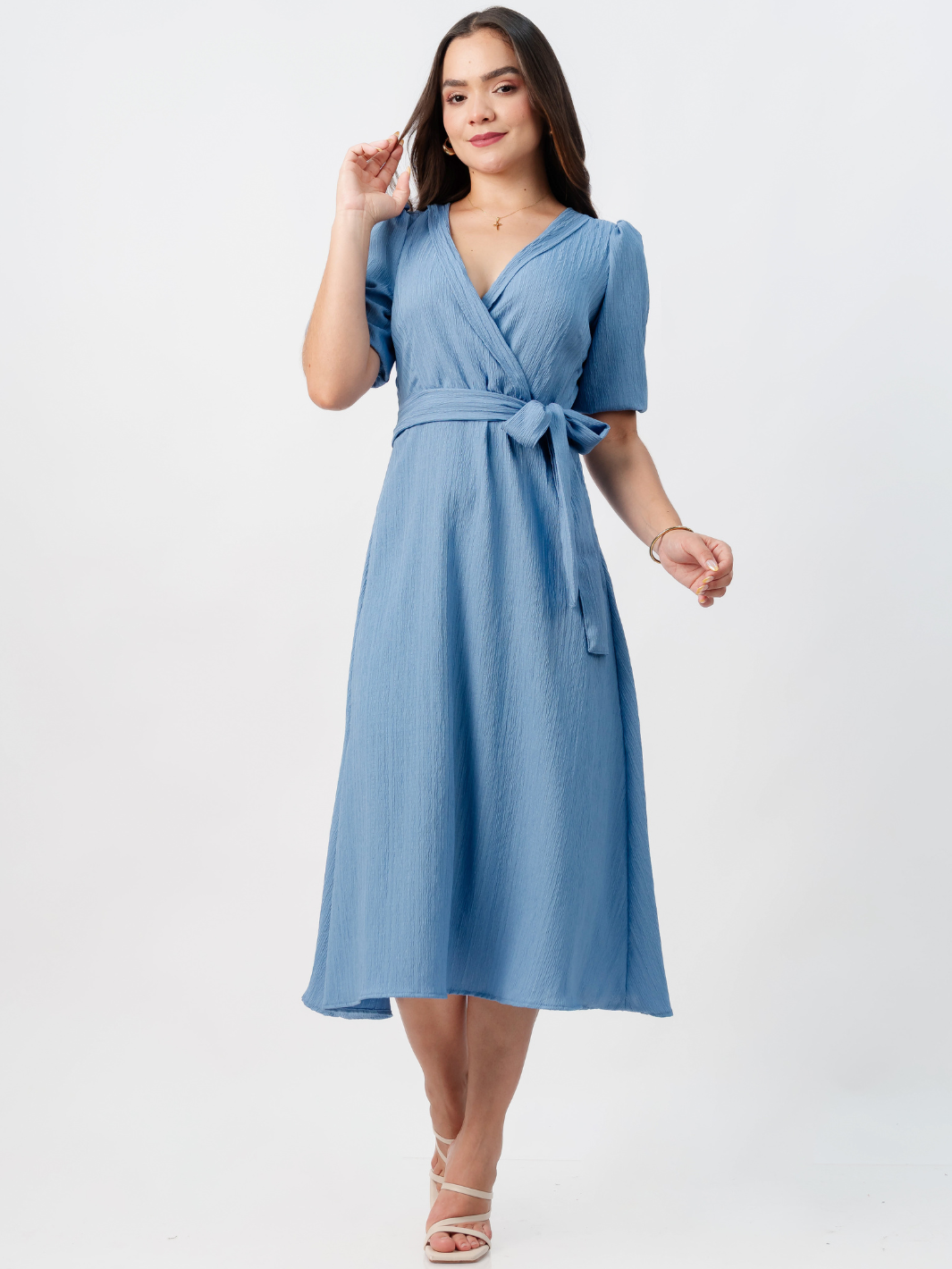 VESTIDO MIDI EN CORTE A CON LAZO SOLEDAD ITALIANO