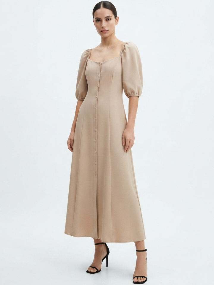 VESTIDO LARGO CON BOTONES MAGDALENA NUDE