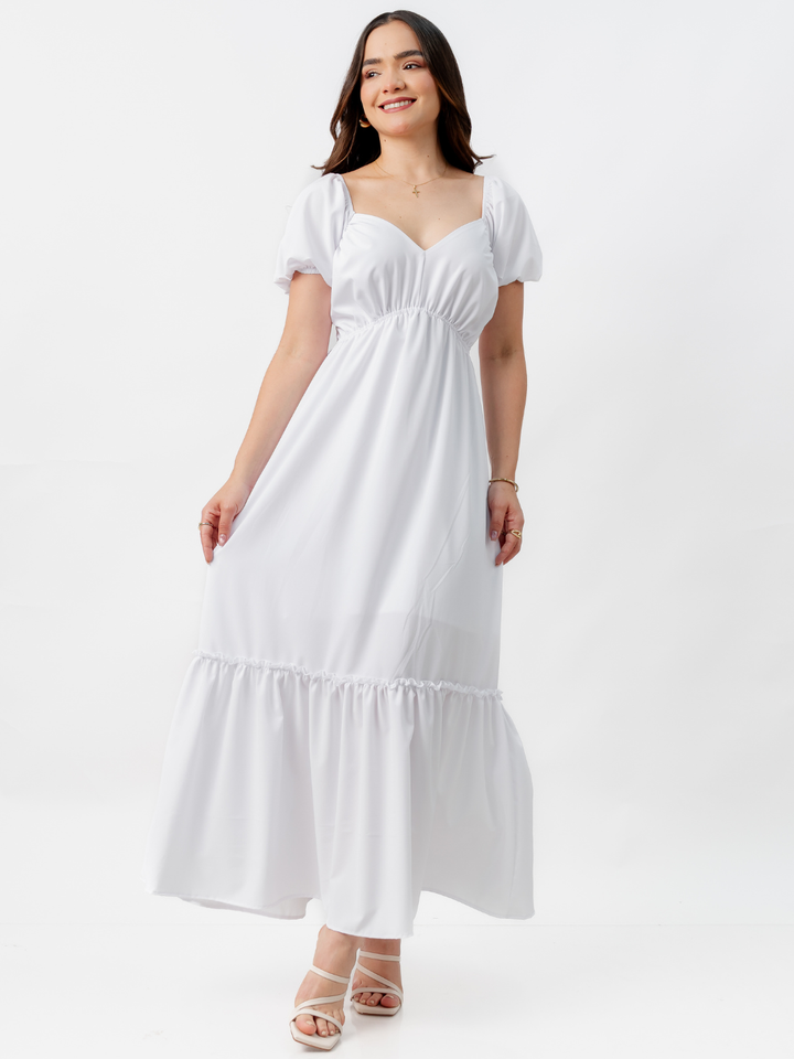 VESTIDO CASUAL LARGO CON BOBO SORAYA BLANCO