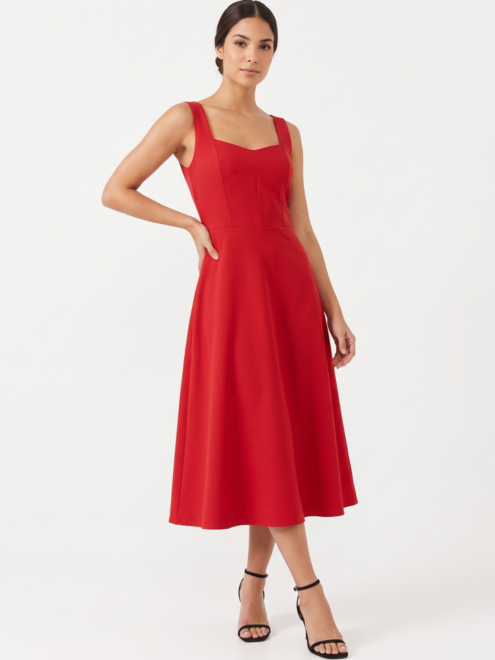 VESTIDO MIDI EN CORTE A SALLY ROJO