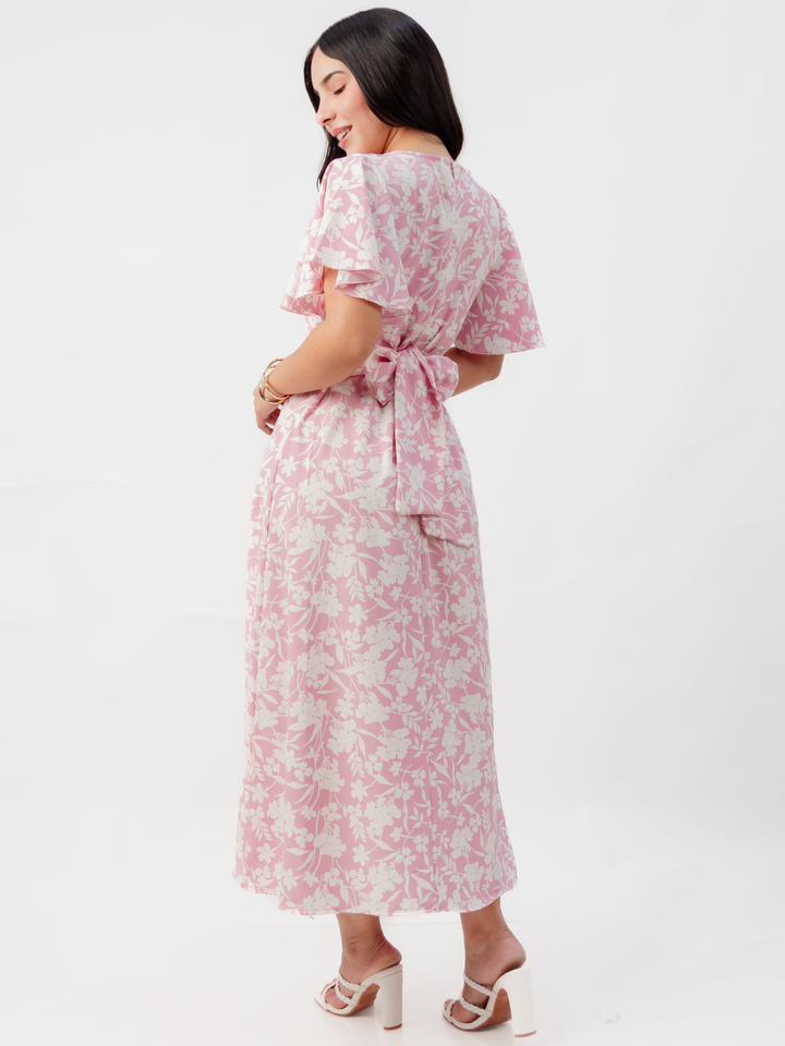 VESTIDO EN CORTE A CON LAZO GLENDA ROSA