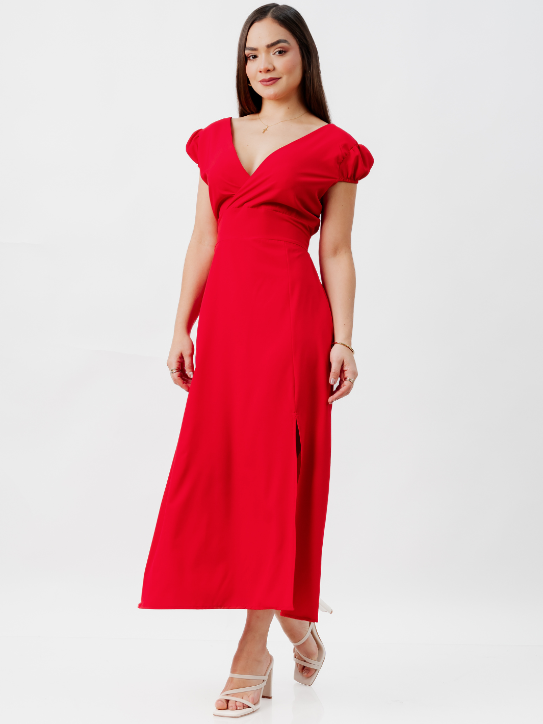 VESTIDO CASUAL LARGO CRISS ROJO