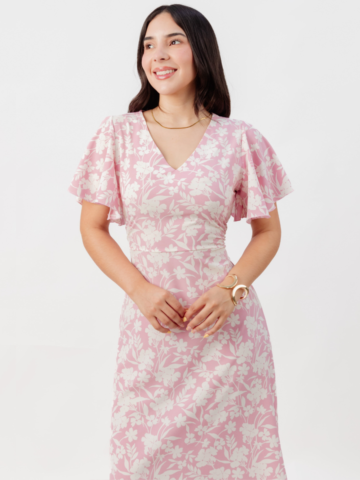 VESTIDO EN CORTE A CON LAZO GLENDA ROSA