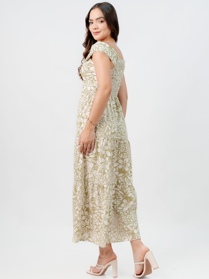 VESTIDO CASUAL CON ESCOTE SUTIL TERESA VERDE FLOREADO