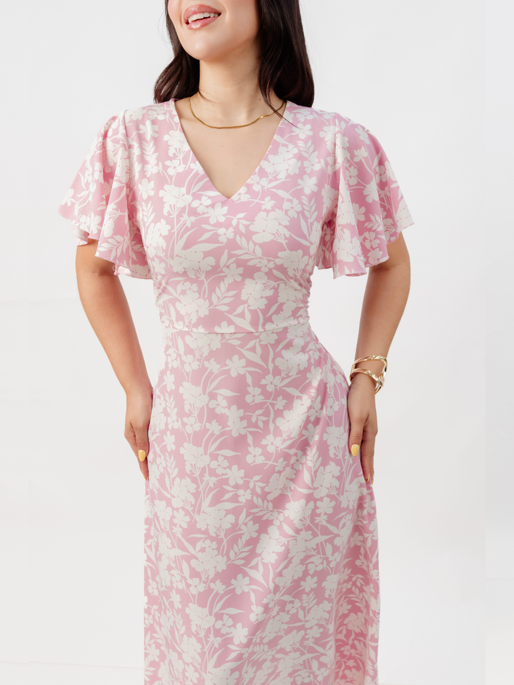 VESTIDO EN CORTE A CON LAZO GLENDA ROSA