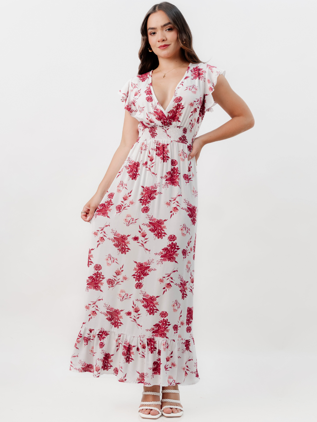 VESTIDO CASUAL LARGO SAYURI PERLA FLOREADO