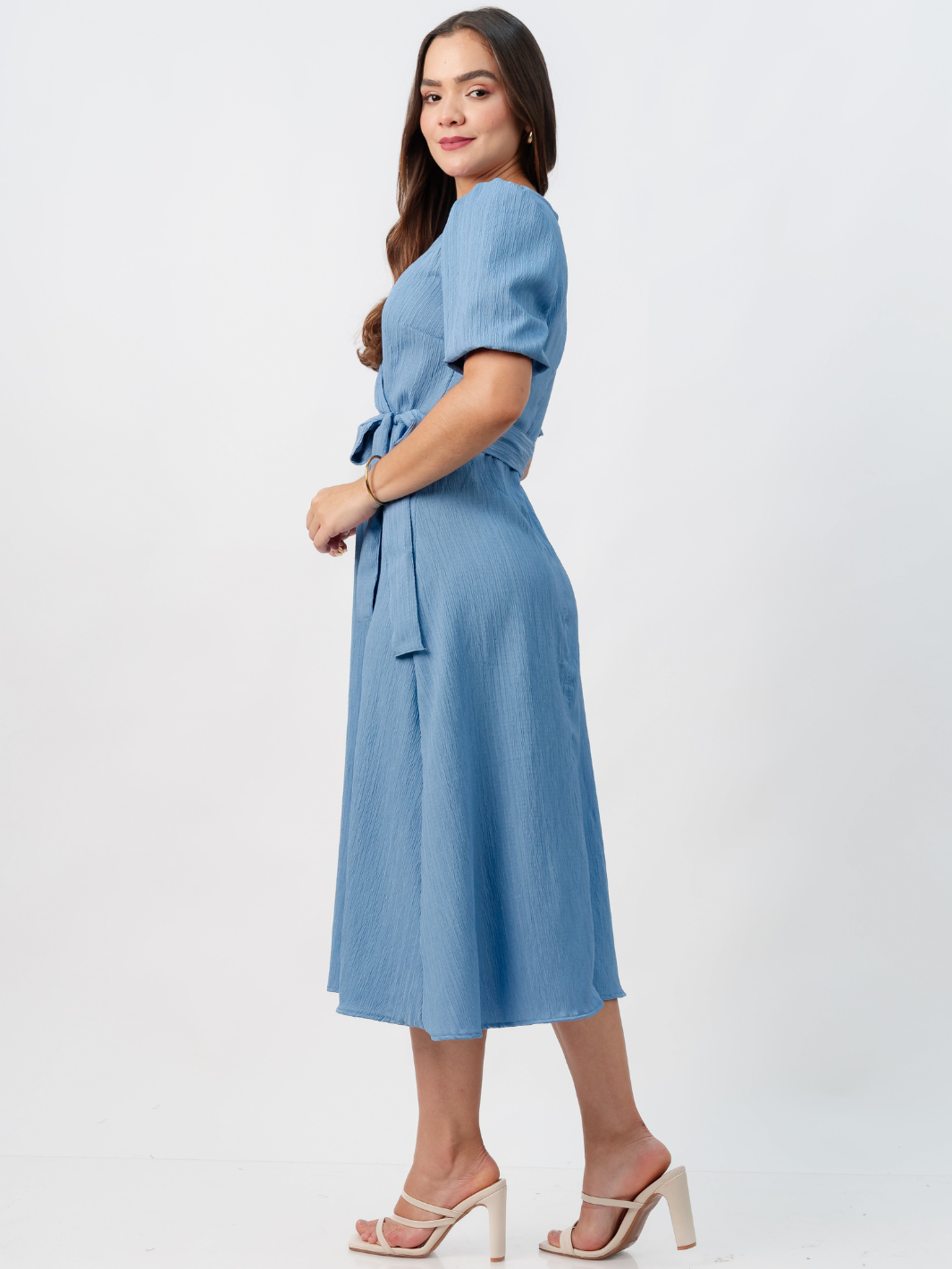 VESTIDO MIDI EN CORTE A CON LAZO SOLEDAD ITALIANO