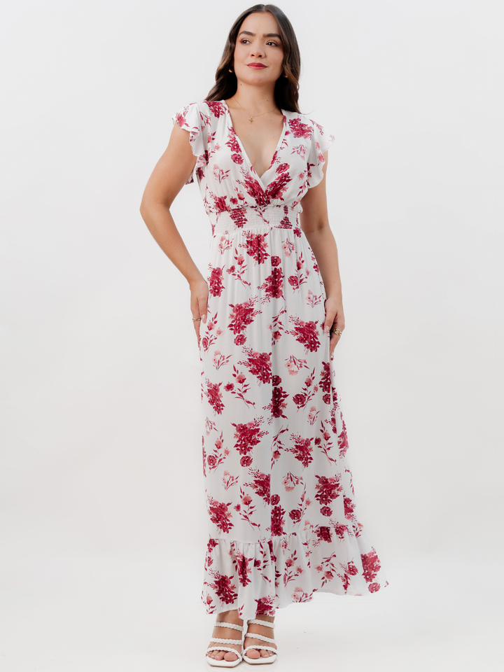 VESTIDO CASUAL LARGO SAYURI PERLA FLOREADO