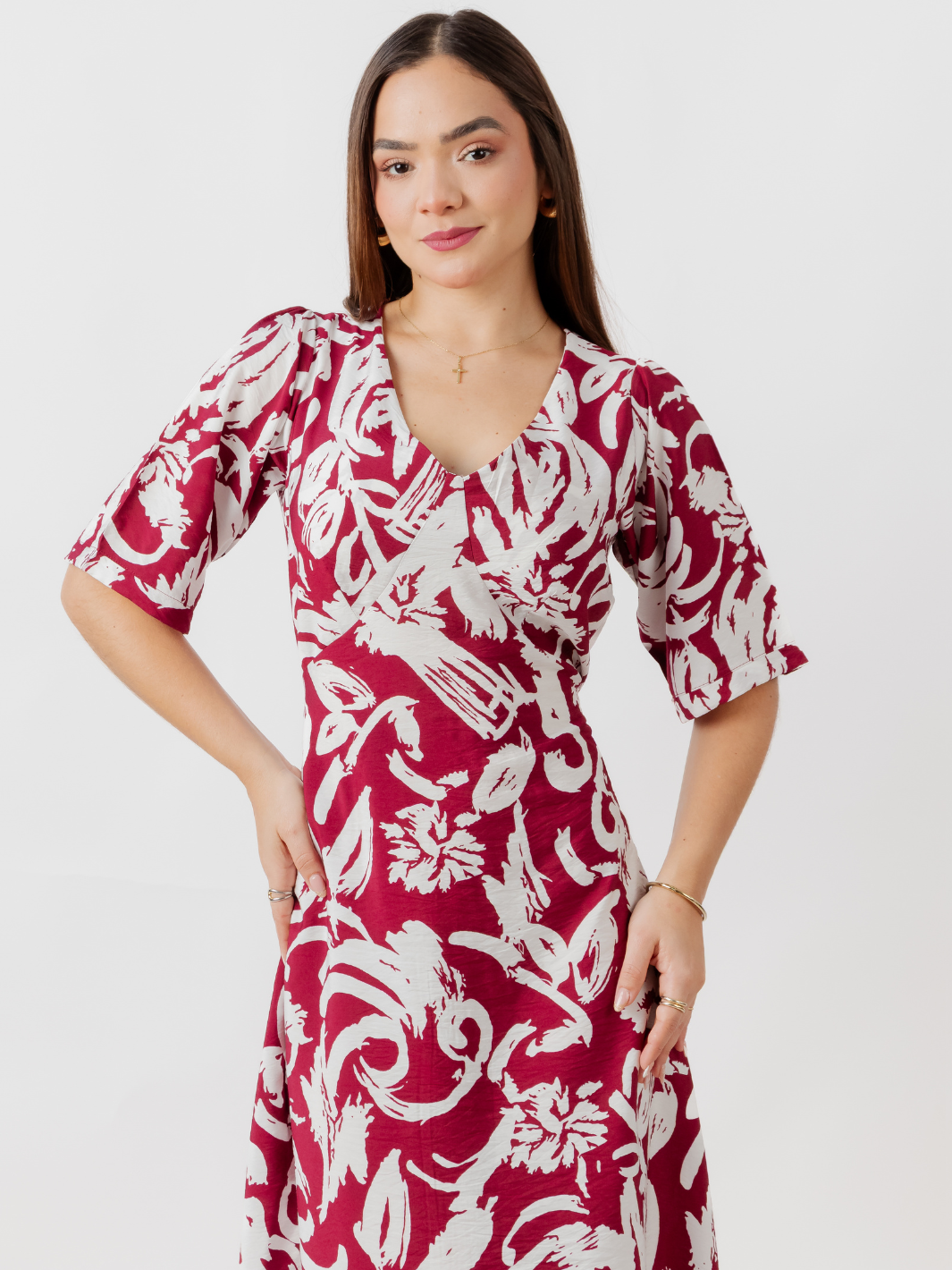 VESTIDO CASUAL LARGO BRIGITTE VINO