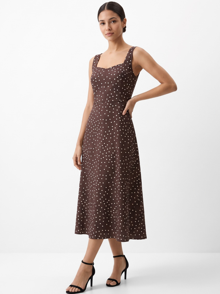 VESTIDO MIDI EN CORTE A SALLY CHOCOLATE POLKA DOTS