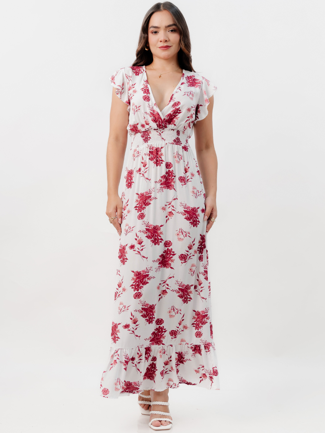 VESTIDO CASUAL LARGO SAYURI PERLA FLOREADO