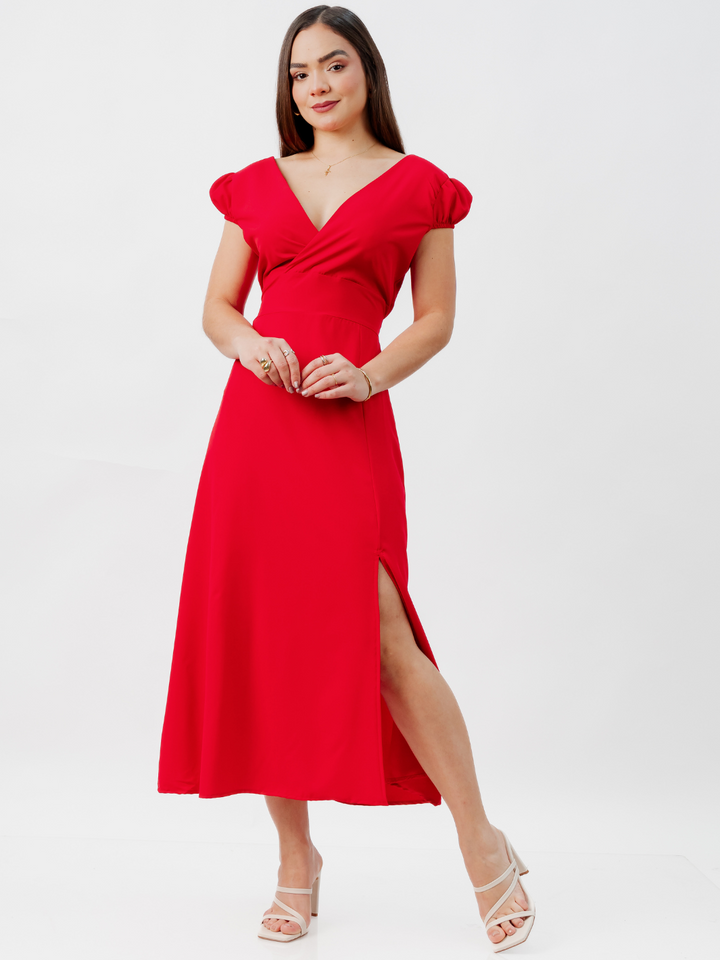 VESTIDO CASUAL LARGO CRISS ROJO
