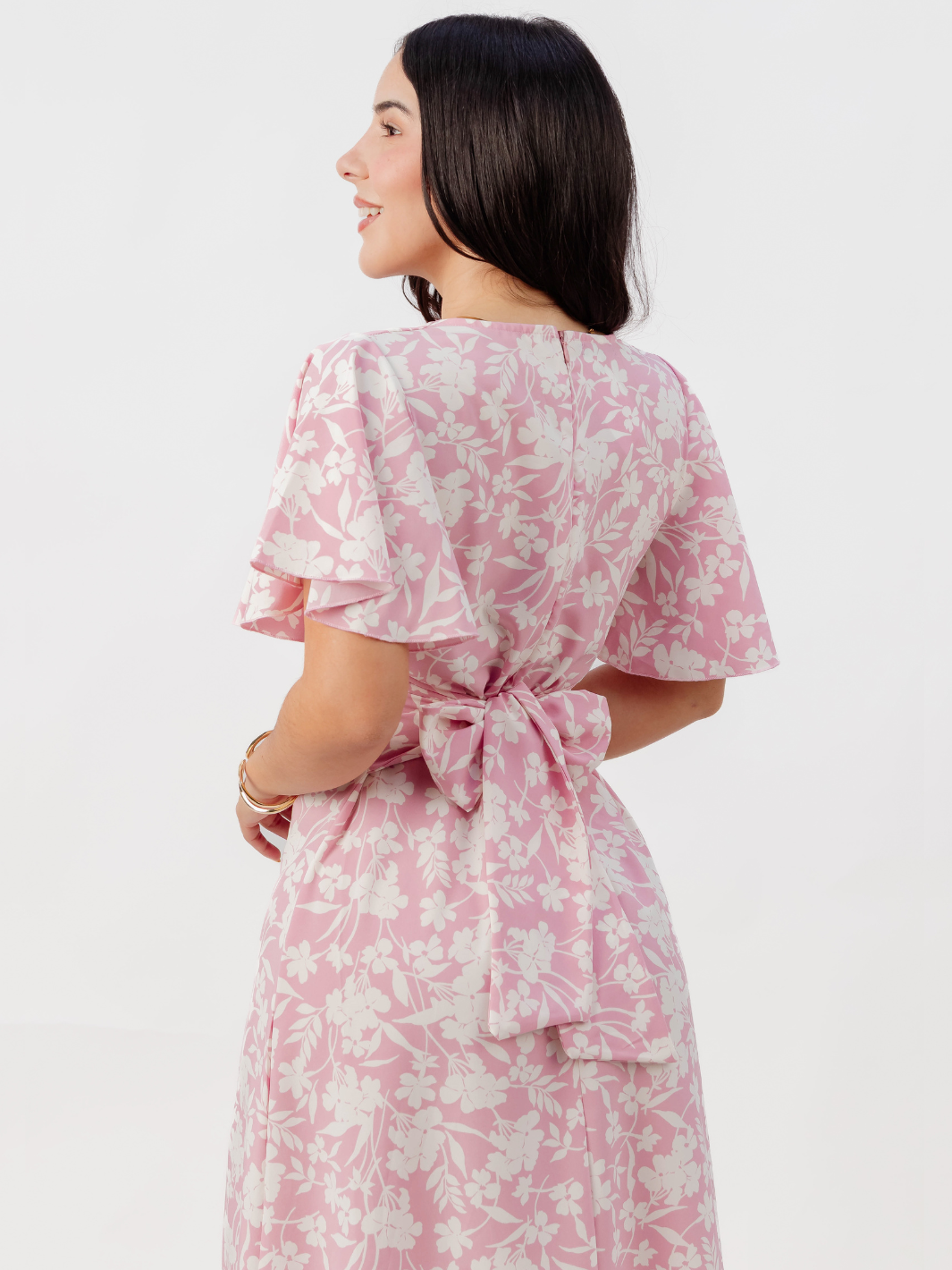 VESTIDO EN CORTE A CON LAZO GLENDA ROSA