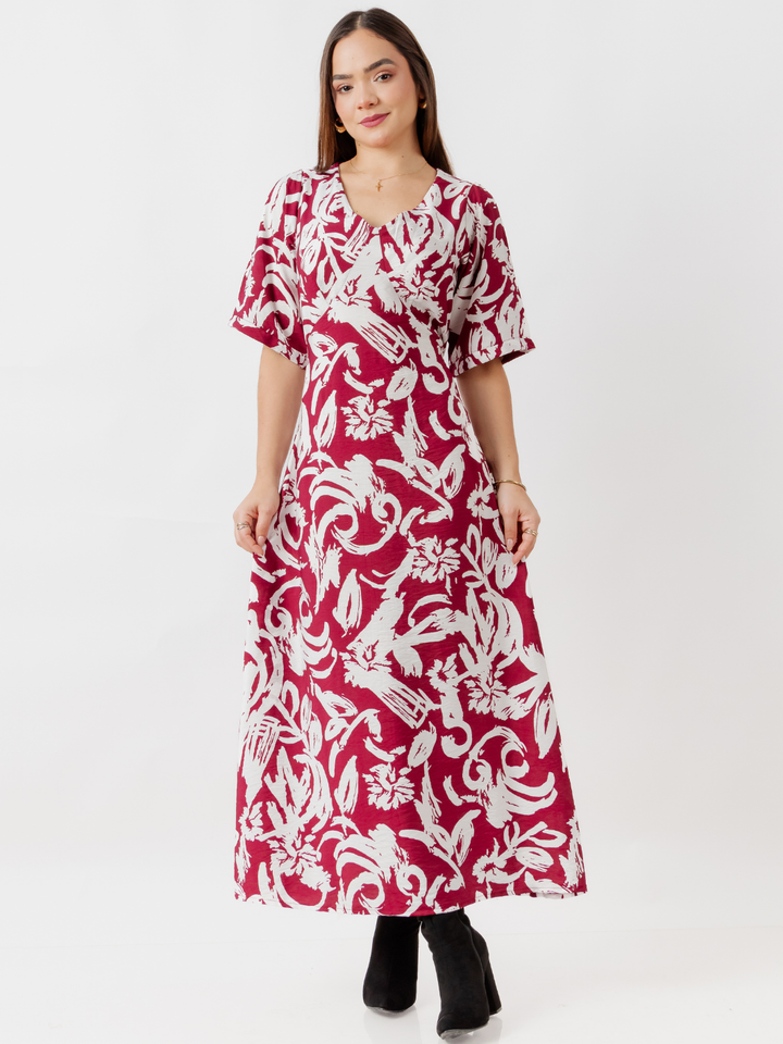 VESTIDO CASUAL LARGO BRIGITTE VINO