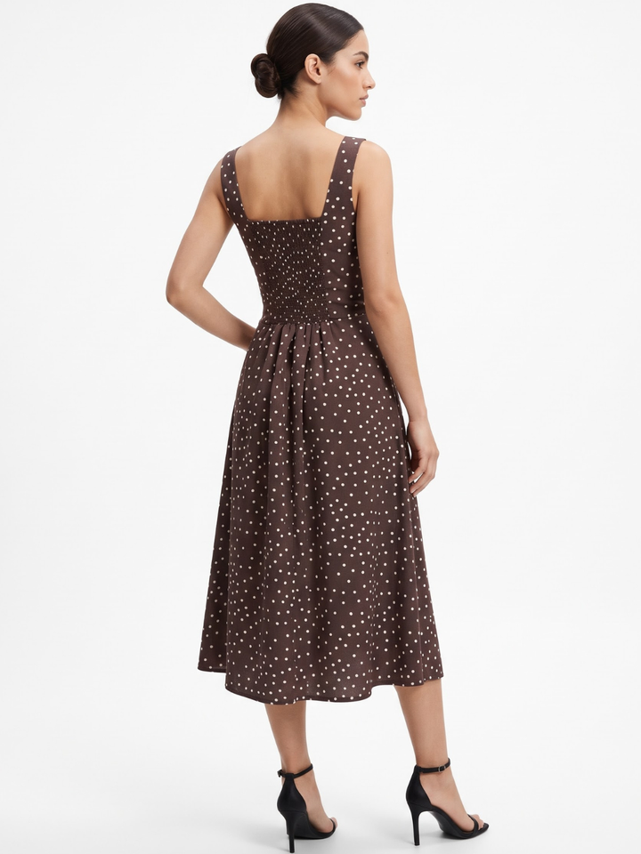 VESTIDO MIDI EN CORTE A SALLY CHOCOLATE POLKA DOTS