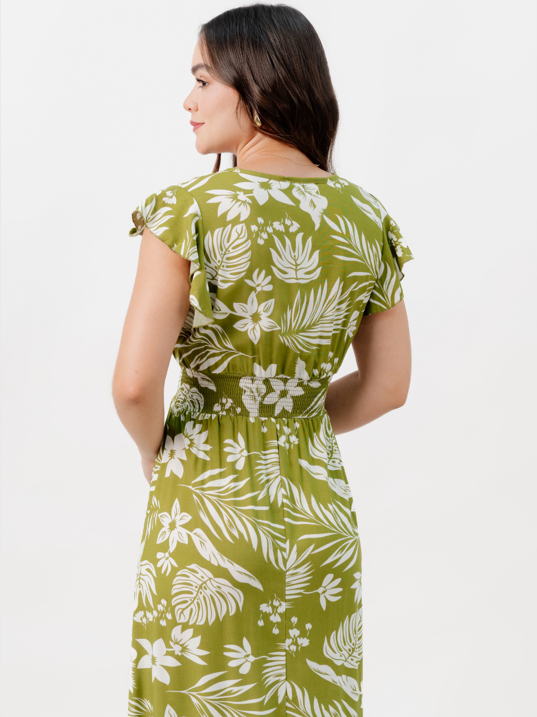 VESTIDO CASUAL LARGO SAYURI VERDE FLOREADO