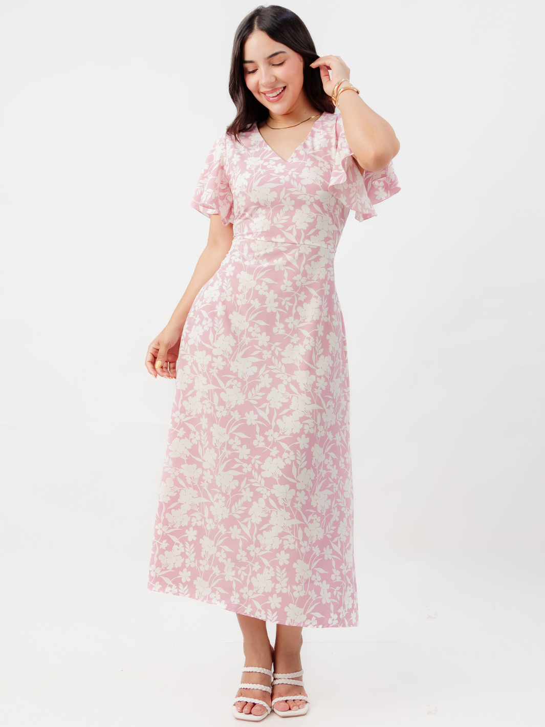 VESTIDO EN CORTE A CON LAZO GLENDA ROSA