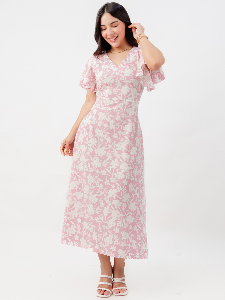 VESTIDO EN CORTE A CON LAZO GLENDA ROSA