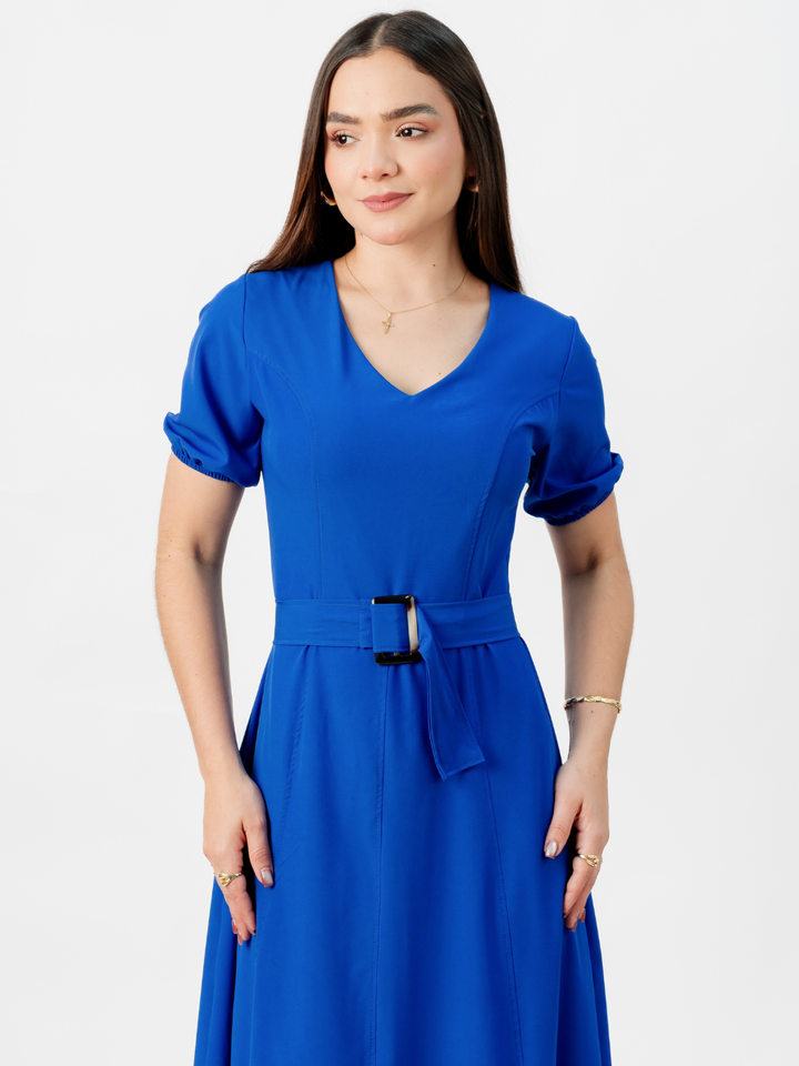 VESTIDO CASUAL LARGO EN CORTE A FERGIE AZULINO