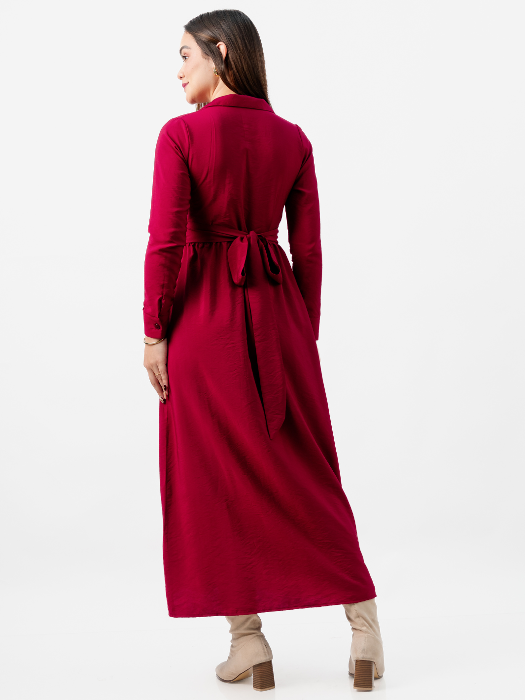 VESTIDO CAMISERO LARGO TATI VINO