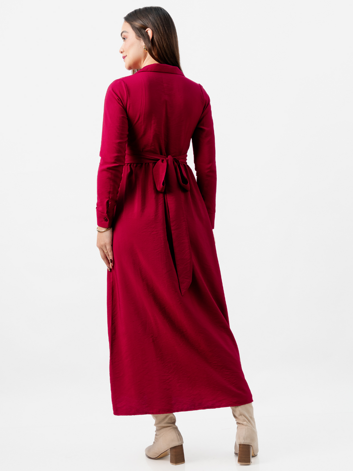 VESTIDO CAMISERO LARGO TATI VINO