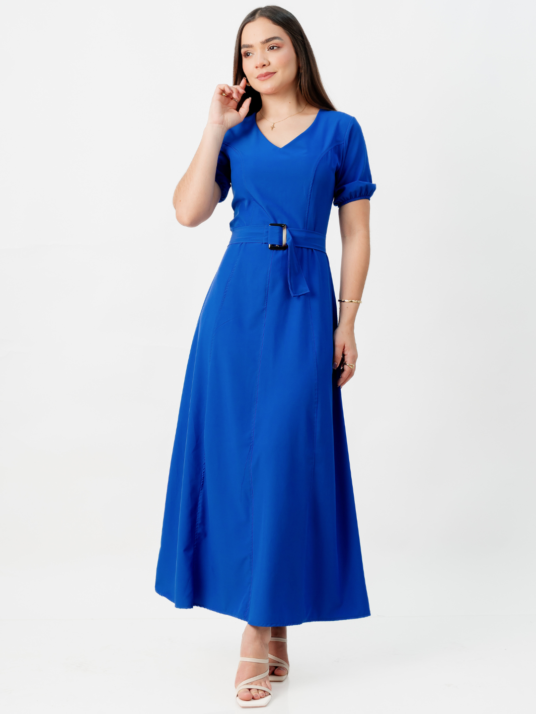 VESTIDO CASUAL LARGO EN CORTE A FERGIE AZULINO